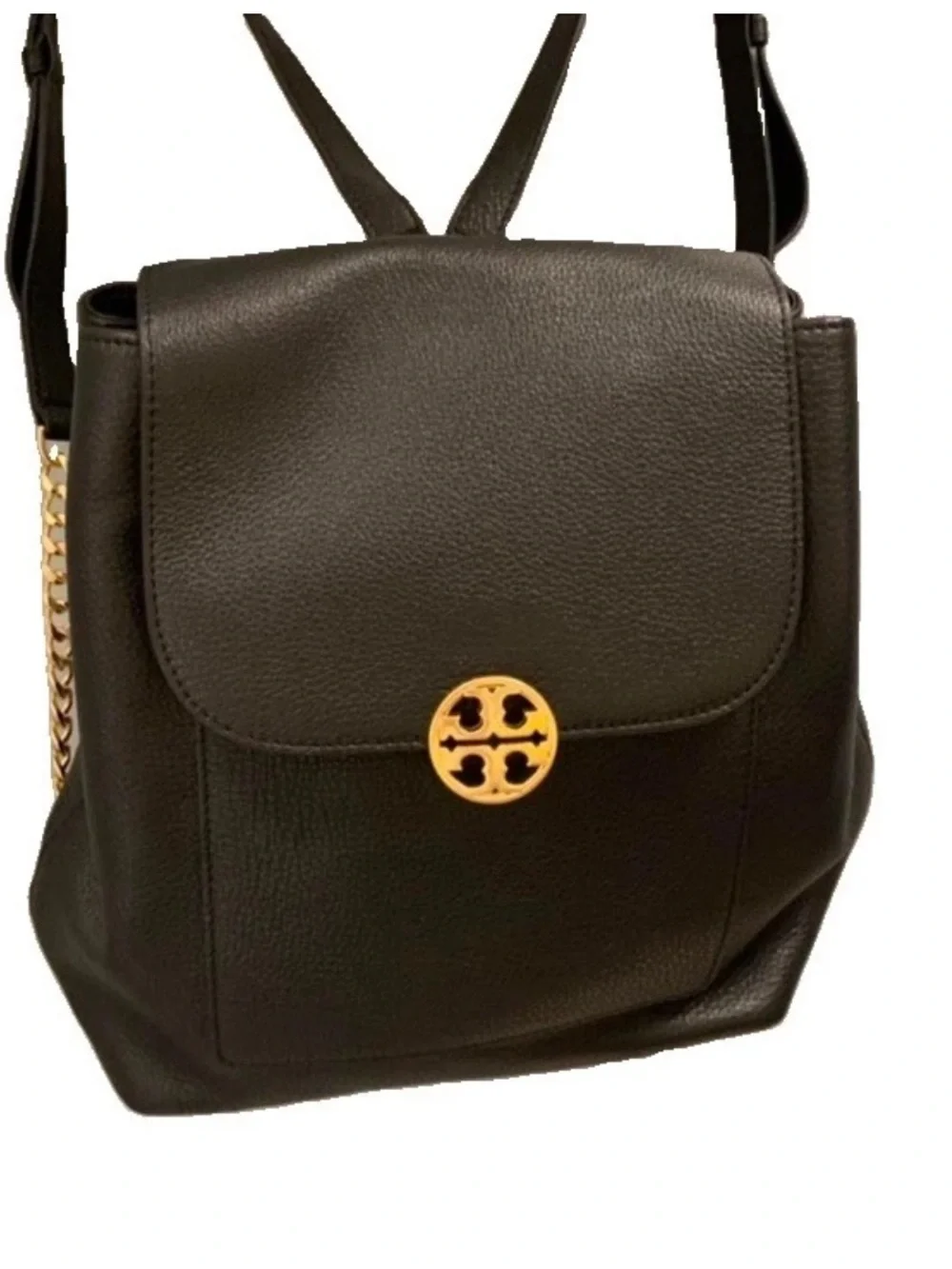 NWT Tory Burch Chelsea Black Leather Backpack with Gold chain & logo